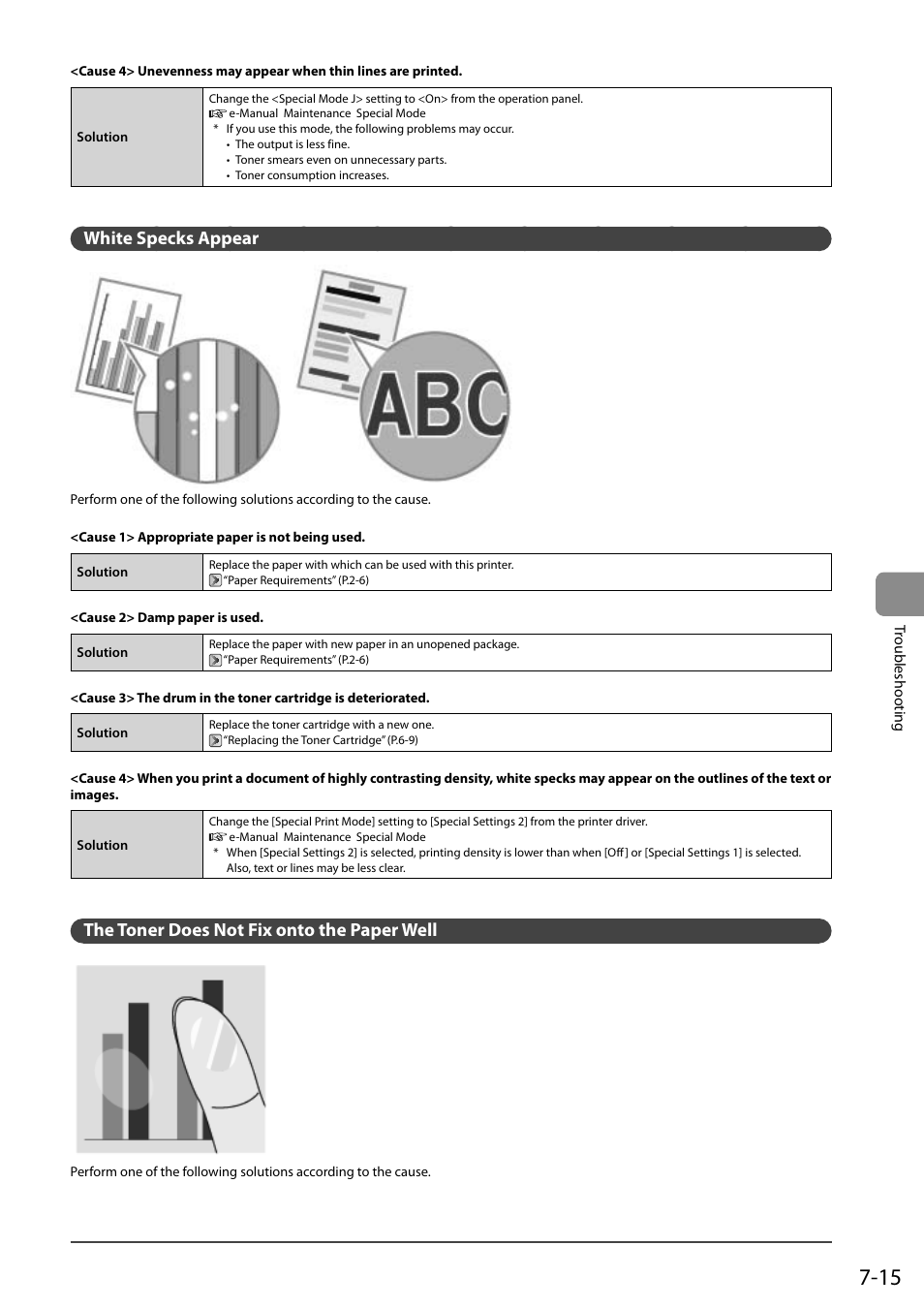 White specks appear, The toner does not fix onto the paper well | Canon imageCLASS D550 User Manual | Page 101 / 116