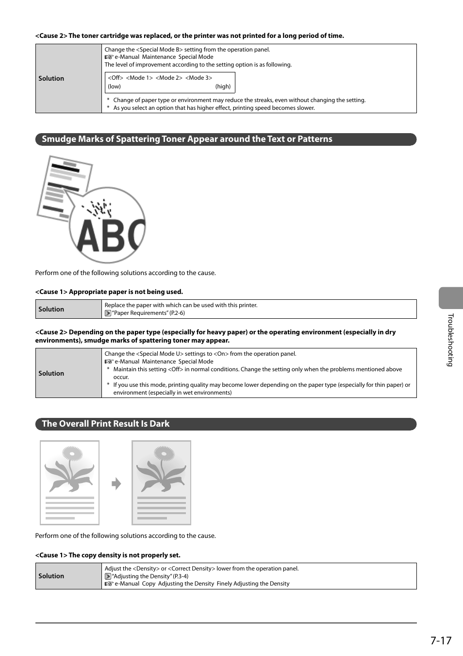 The overall print result is dark, Patterns 7-17 | Canon imageCLASS D550 User Manual | Page 103 / 116
