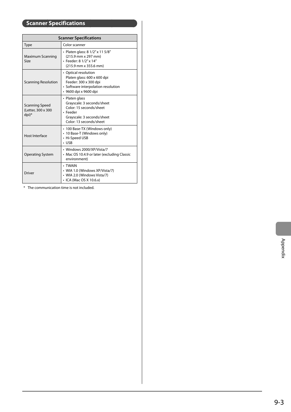 Scanner specifications | Canon imageCLASS D550 User Manual | Page 111 / 116