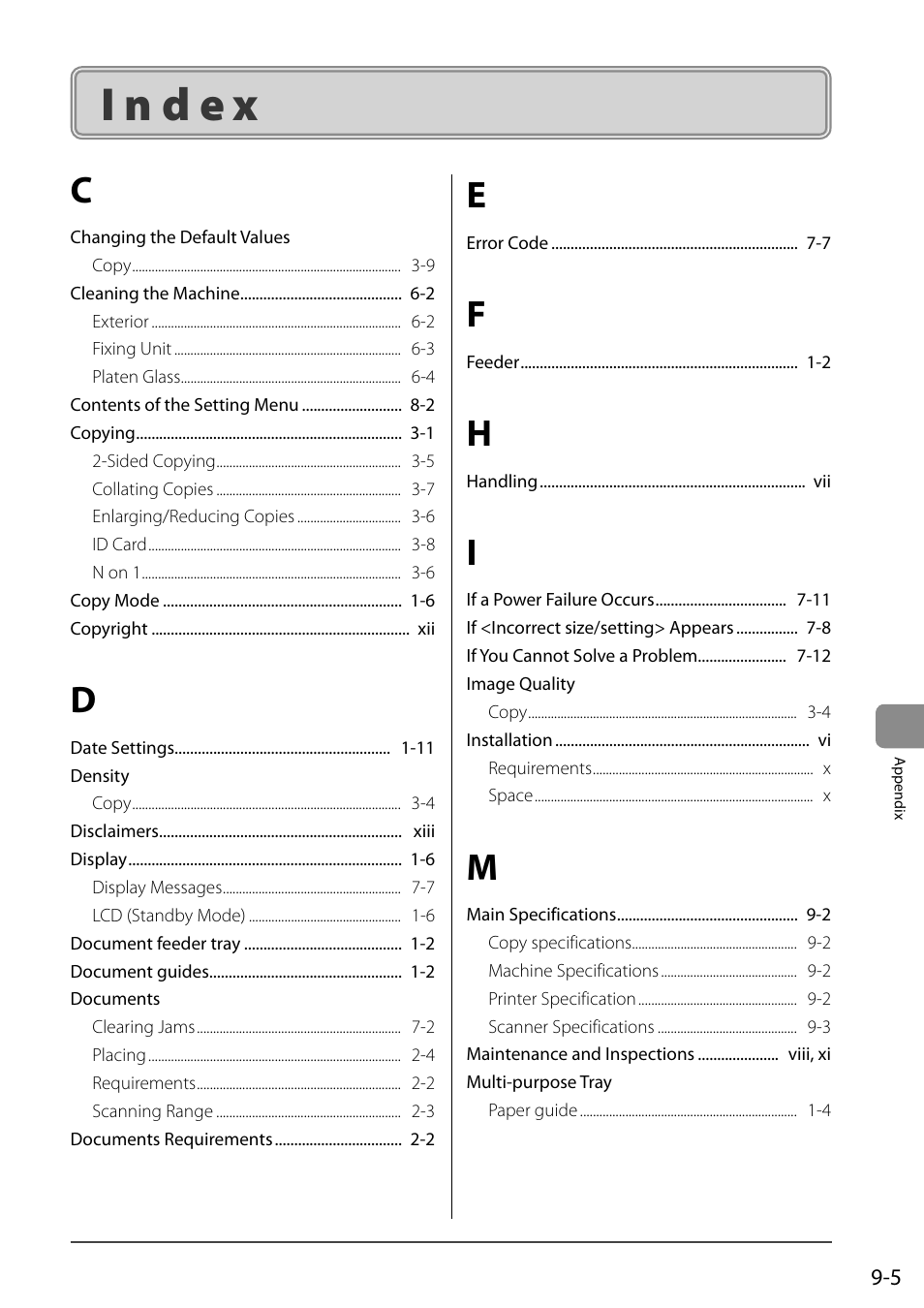 Index, Index 9-5 | Canon imageCLASS D550 User Manual | Page 113 / 116