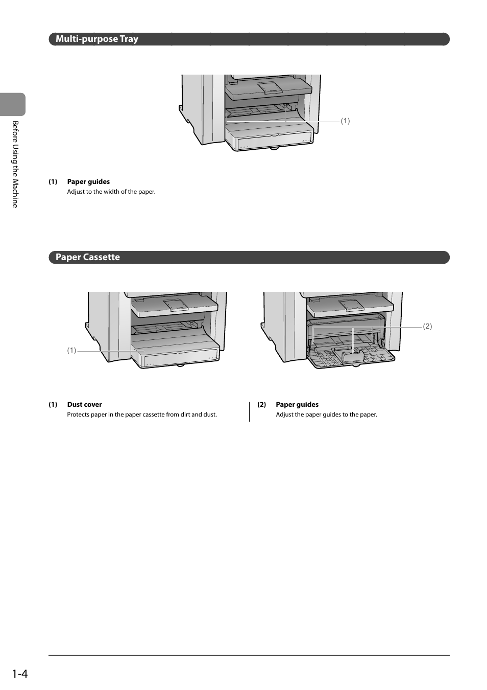 Multi-purpose tray, Paper cassette | Canon imageCLASS D550 User Manual | Page 22 / 116