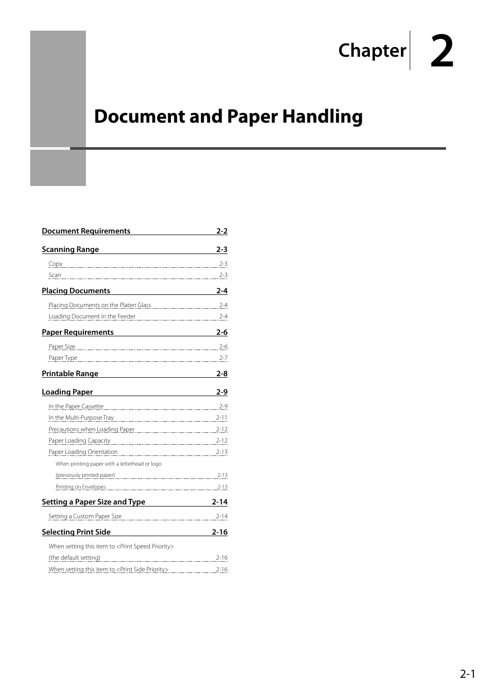 Document and paper handling, Document and paper, Handling 2-1 | Chapter | Canon imageCLASS D550 User Manual | Page 31 / 116