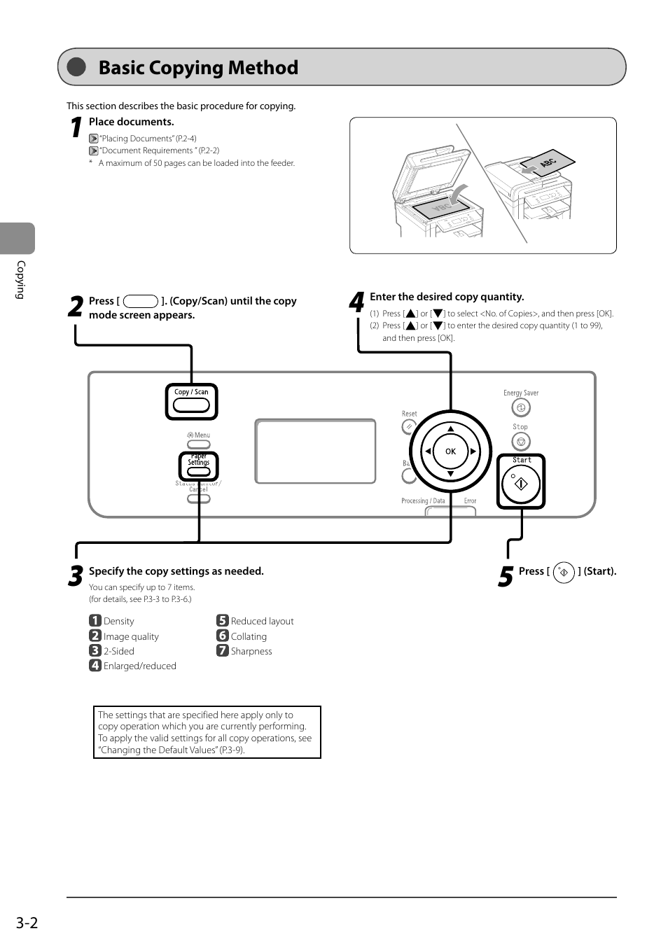 Basic copying method | Canon imageCLASS D550 User Manual | Page 50 / 116