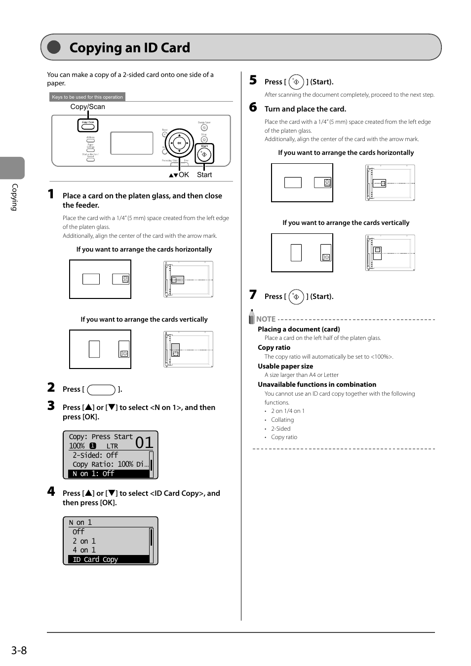 Copying an id card | Canon imageCLASS D550 User Manual | Page 56 / 116
