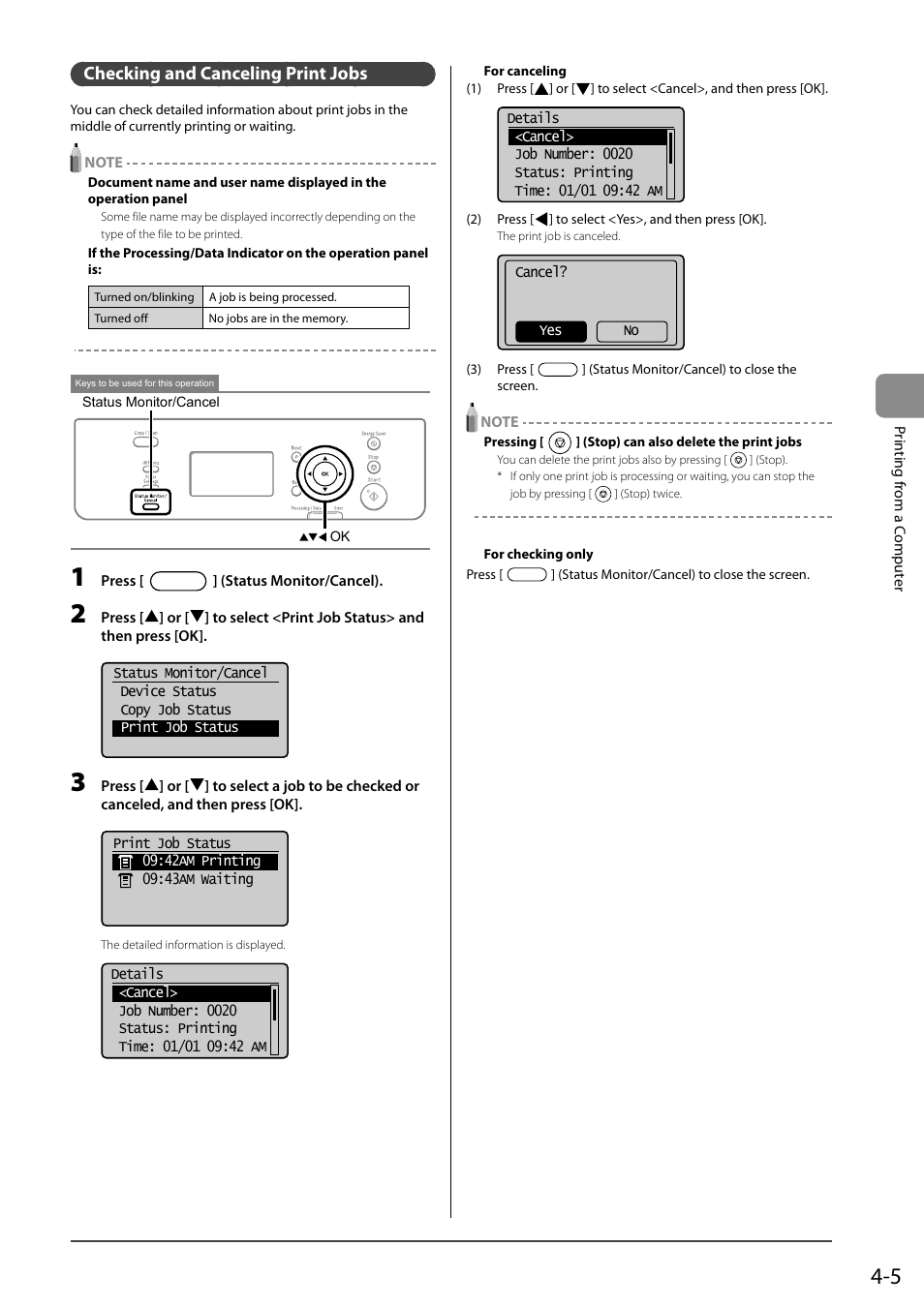 Checking and canceling print jobs | Canon imageCLASS D550 User Manual | Page 63 / 116