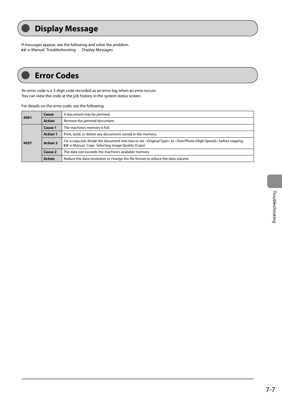 Display message, Error codes, Display message error codes | Canon imageCLASS D550 User Manual | Page 93 / 116