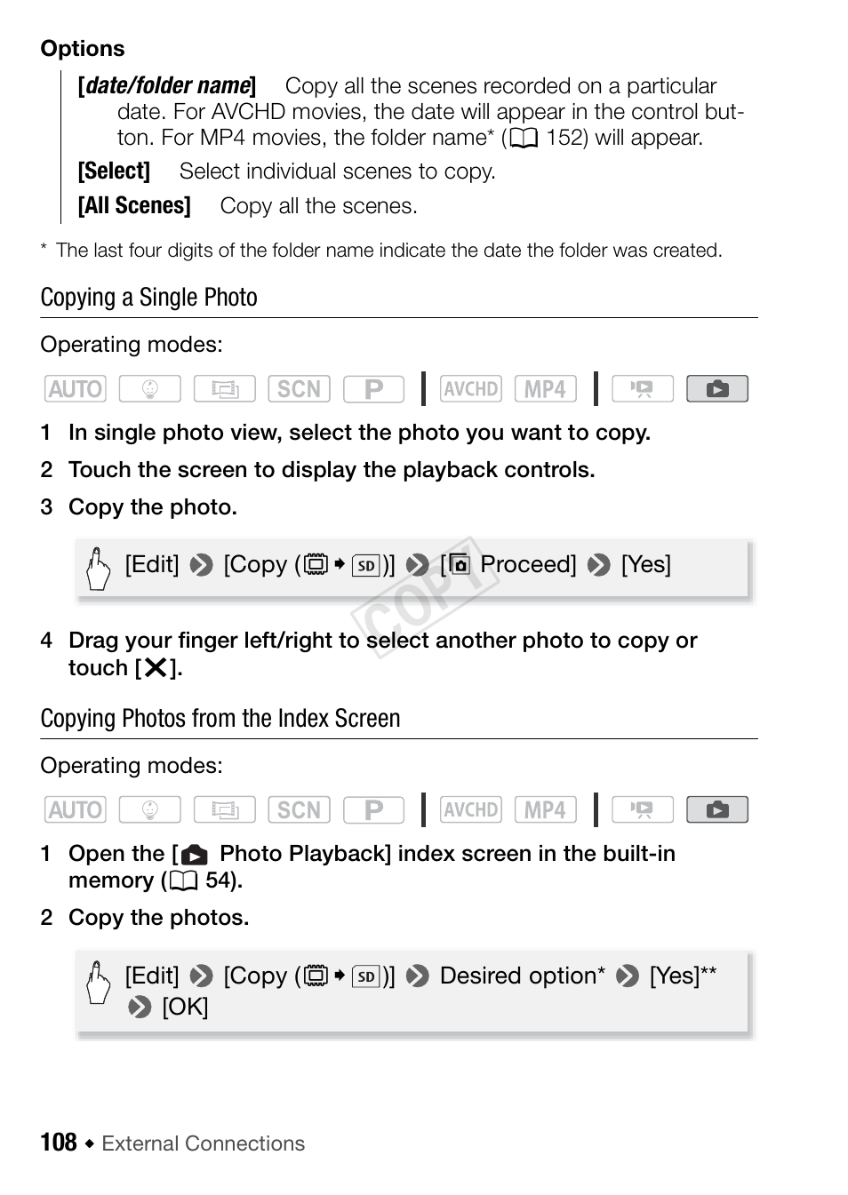 Cop y | Canon VIXIA HF R42 User Manual | Page 108 / 196