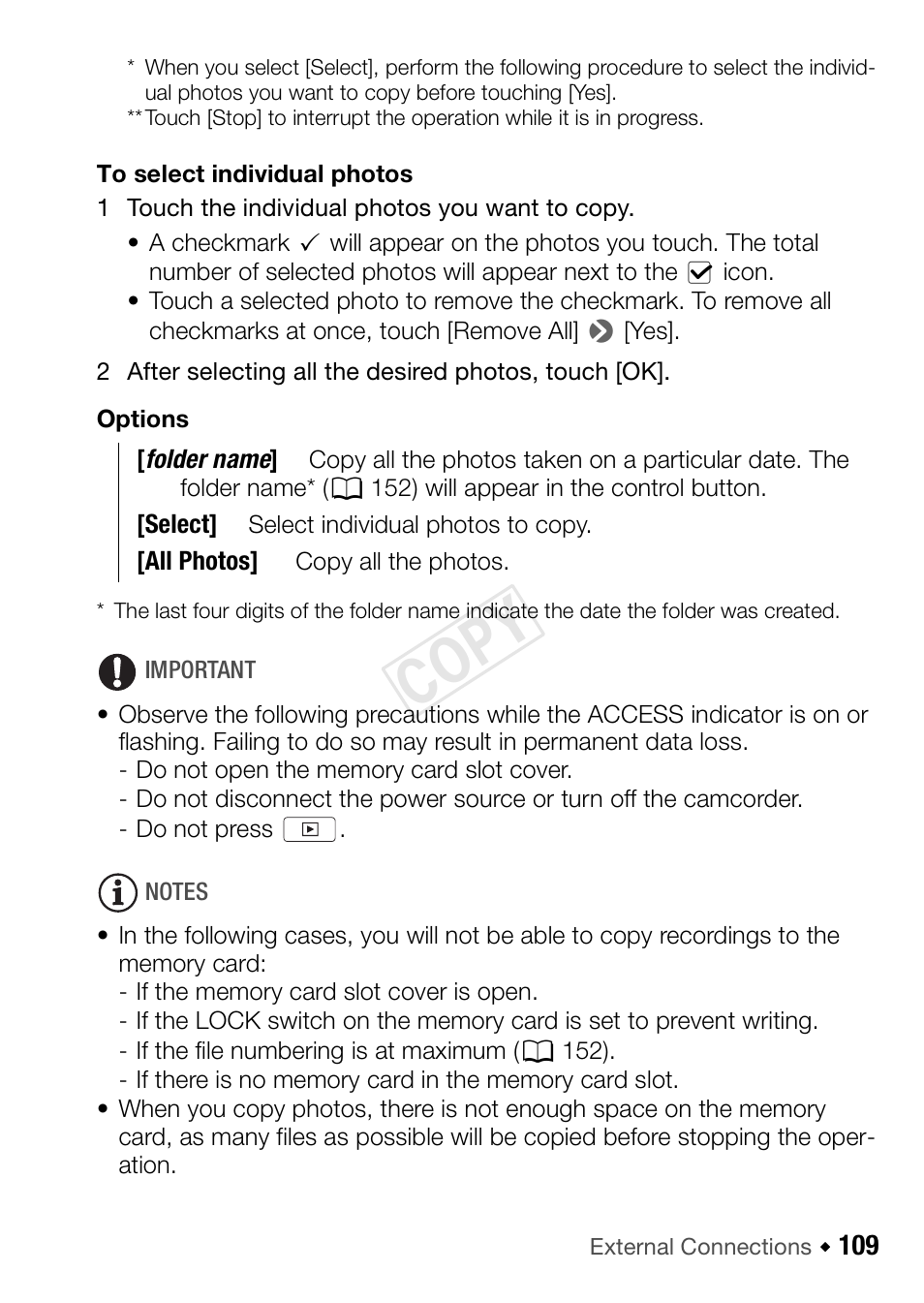 Cop y | Canon VIXIA HF R42 User Manual | Page 109 / 196