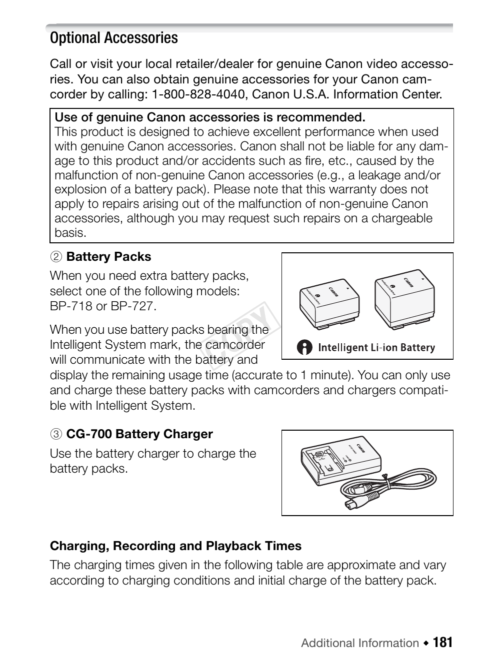 Optional accessories, Cop y | Canon VIXIA HF R42 User Manual | Page 181 / 196