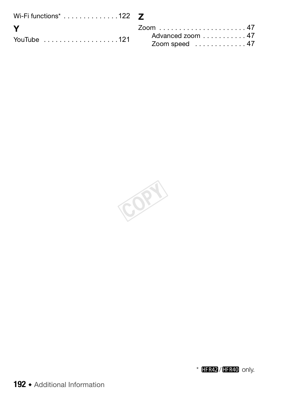 Cop y | Canon VIXIA HF R42 User Manual | Page 192 / 196