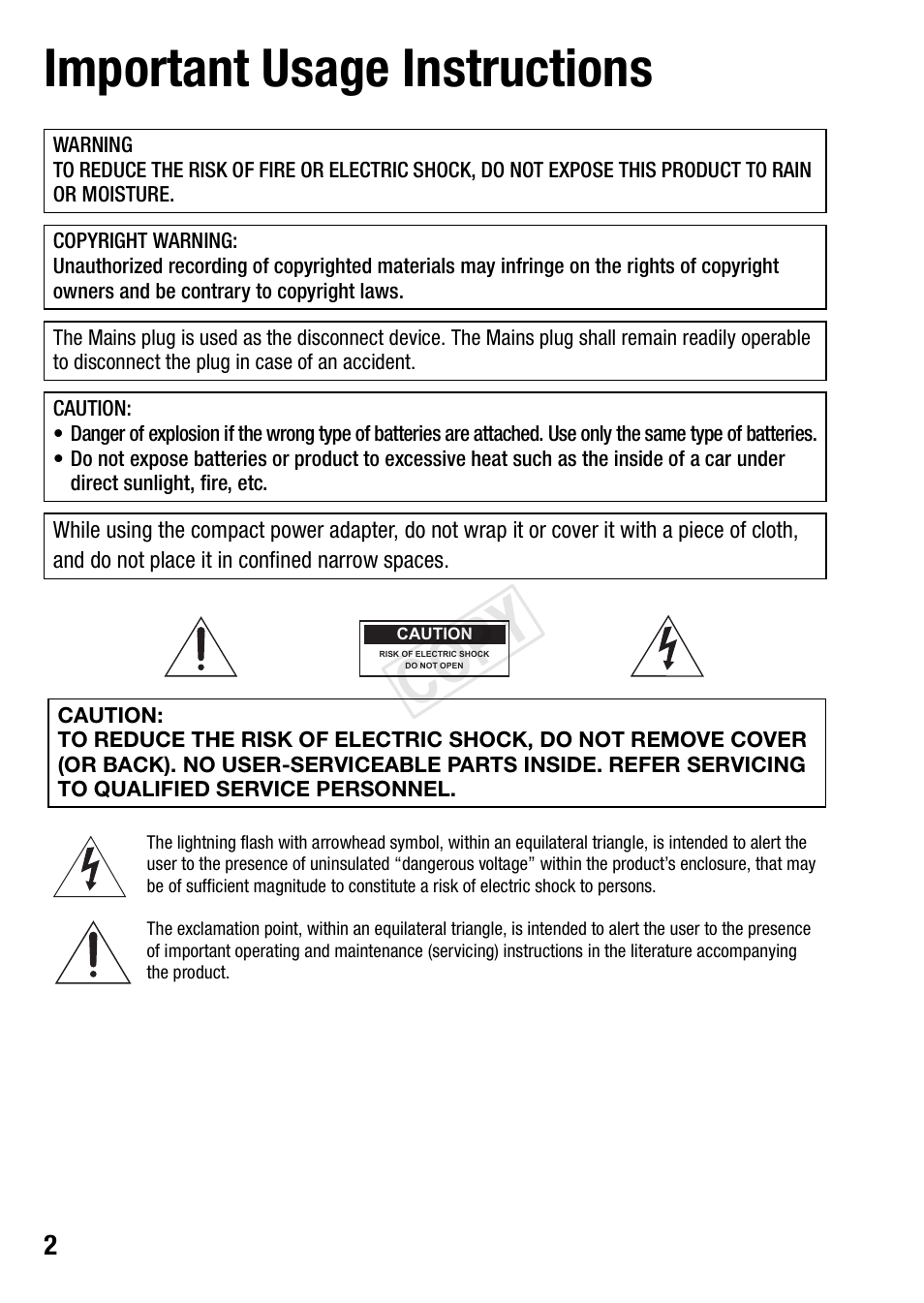 Cop y, Important usage instructions | Canon VIXIA HF R42 User Manual | Page 2 / 196