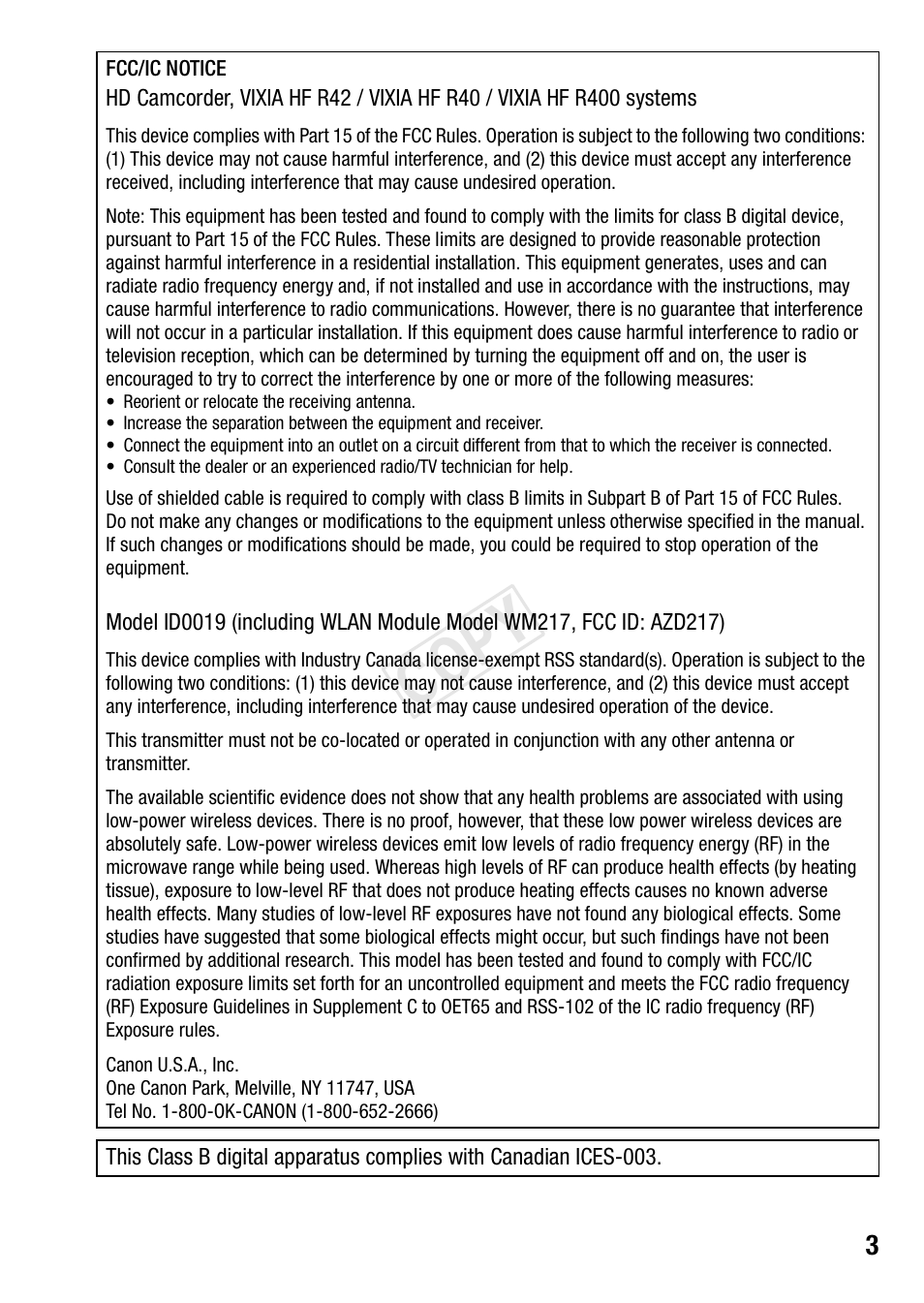 Cop y | Canon VIXIA HF R42 User Manual | Page 3 / 196