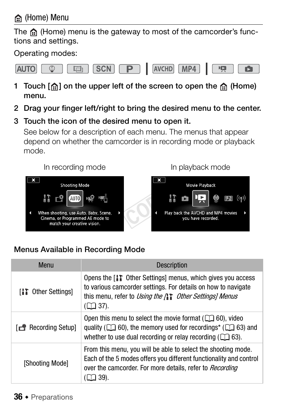 Cop y | Canon VIXIA HF R42 User Manual | Page 36 / 196