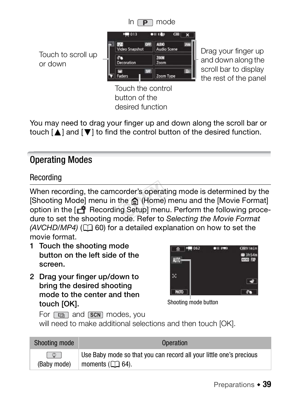 Operating modes, Cop y | Canon VIXIA HF R42 User Manual | Page 39 / 196