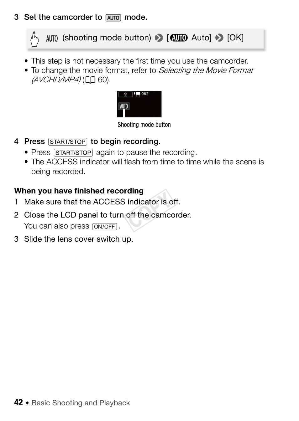 Cop y | Canon VIXIA HF R42 User Manual | Page 42 / 196
