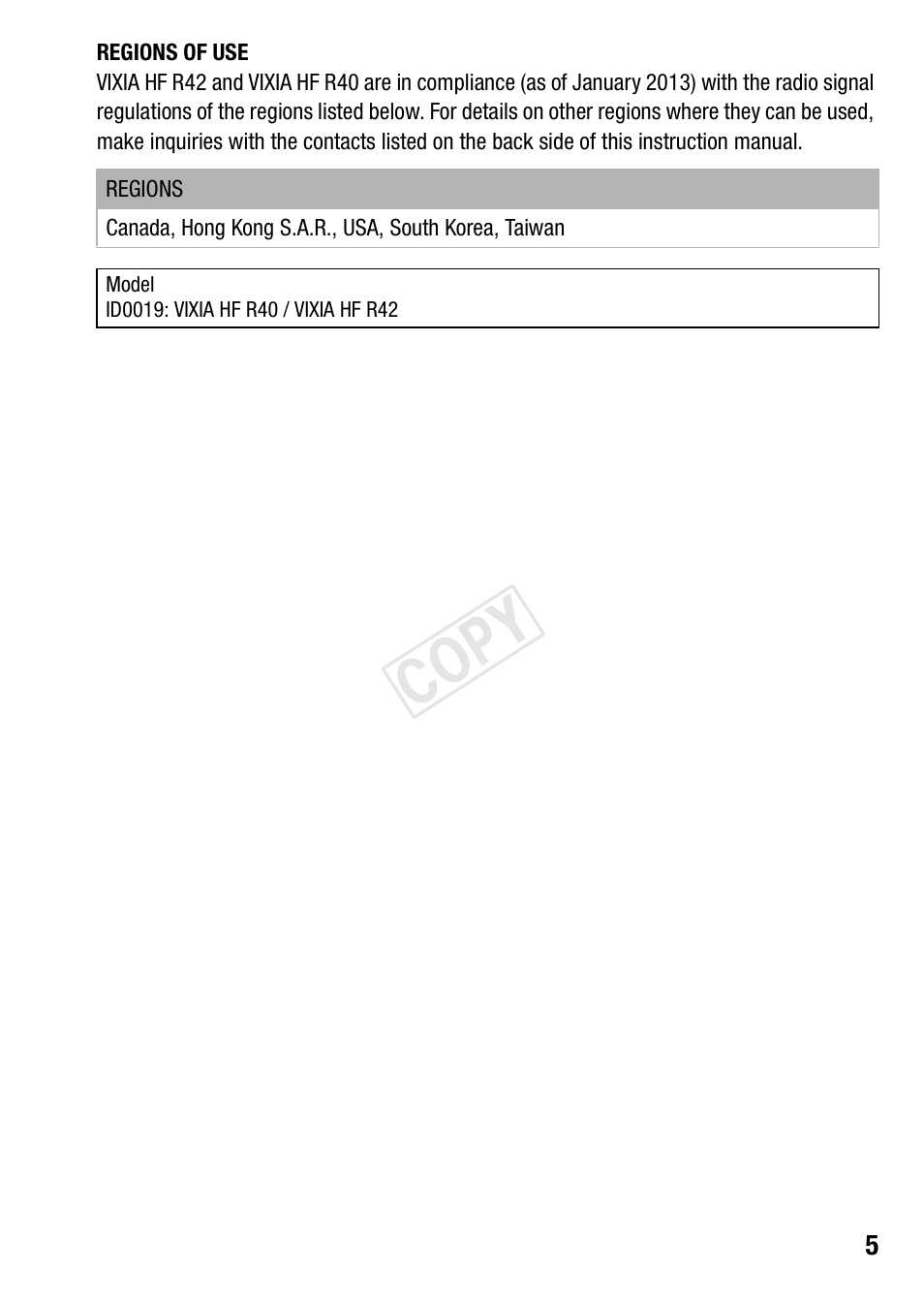 Cop y | Canon VIXIA HF R42 User Manual | Page 5 / 196