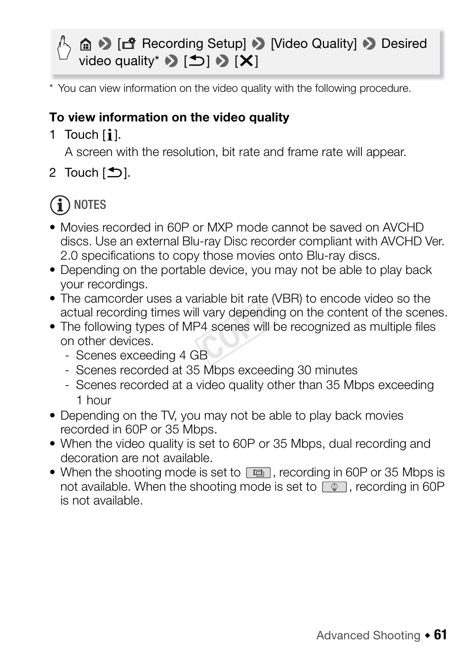 Cop y | Canon VIXIA HF R42 User Manual | Page 61 / 196