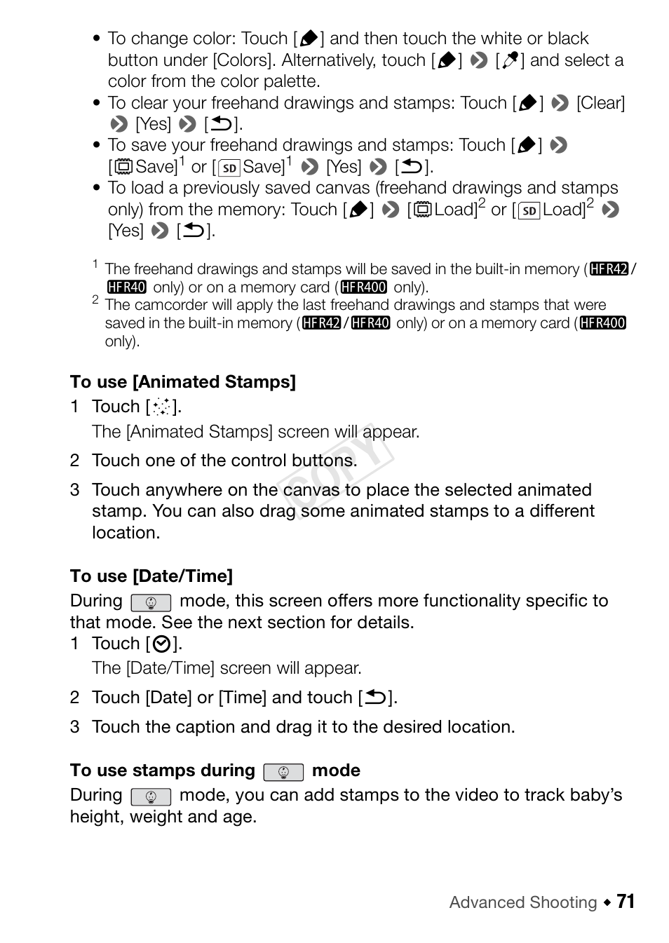 Cop y | Canon VIXIA HF R42 User Manual | Page 71 / 196