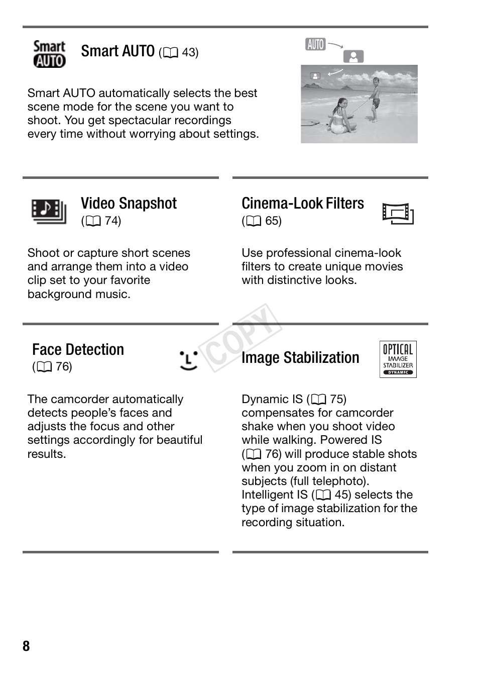 Cop y | Canon VIXIA HF R42 User Manual | Page 8 / 196