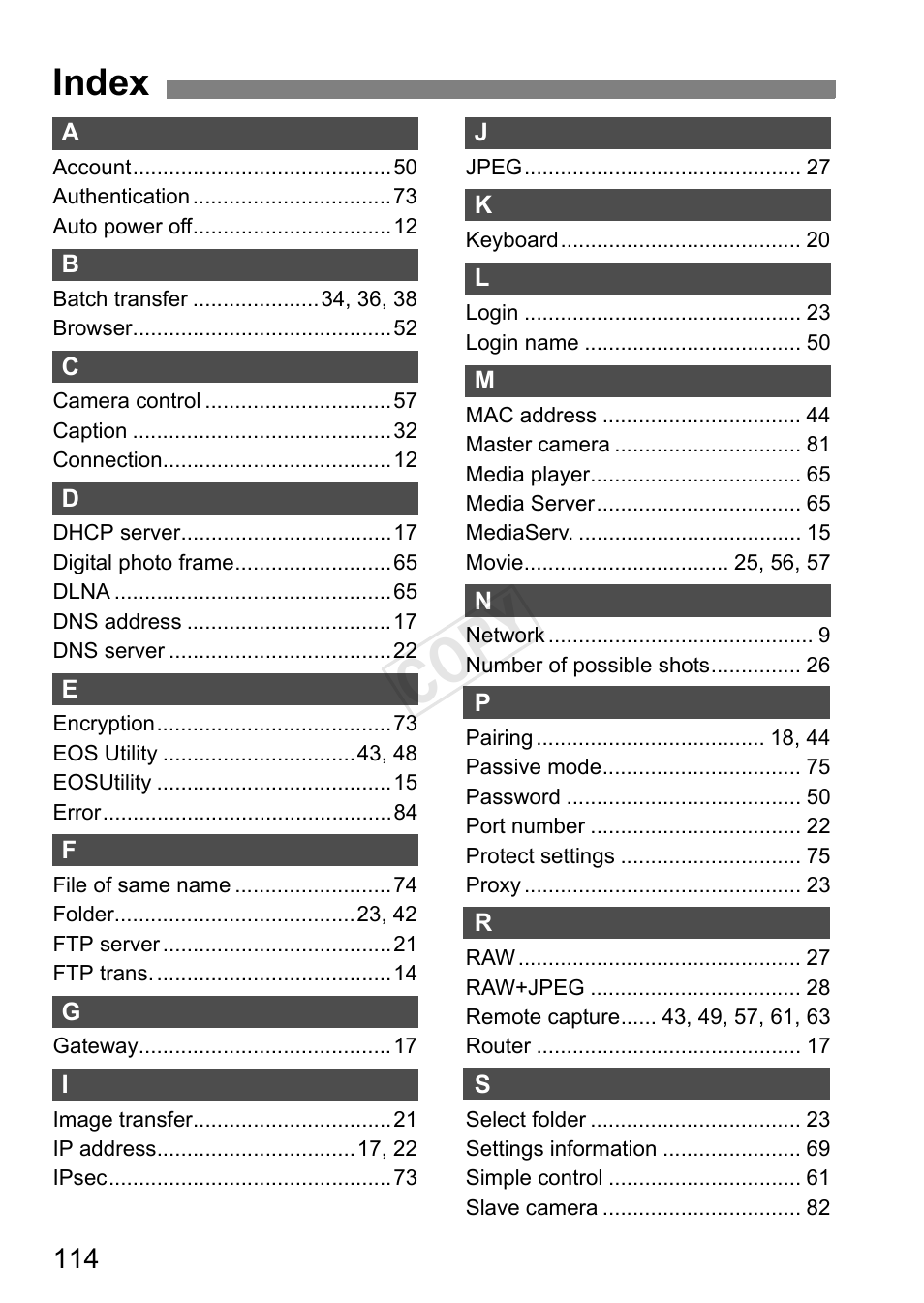 Index, C op y | Canon EOS-1D C User Manual | Page 114 / 116