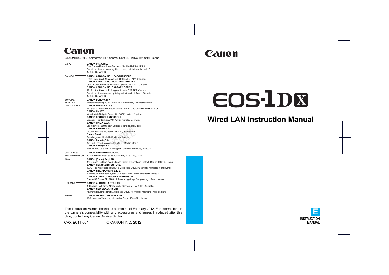 Cop y, Wired lan instruction manual, Instruction manual | Canon EOS-1D C User Manual | Page 116 / 116
