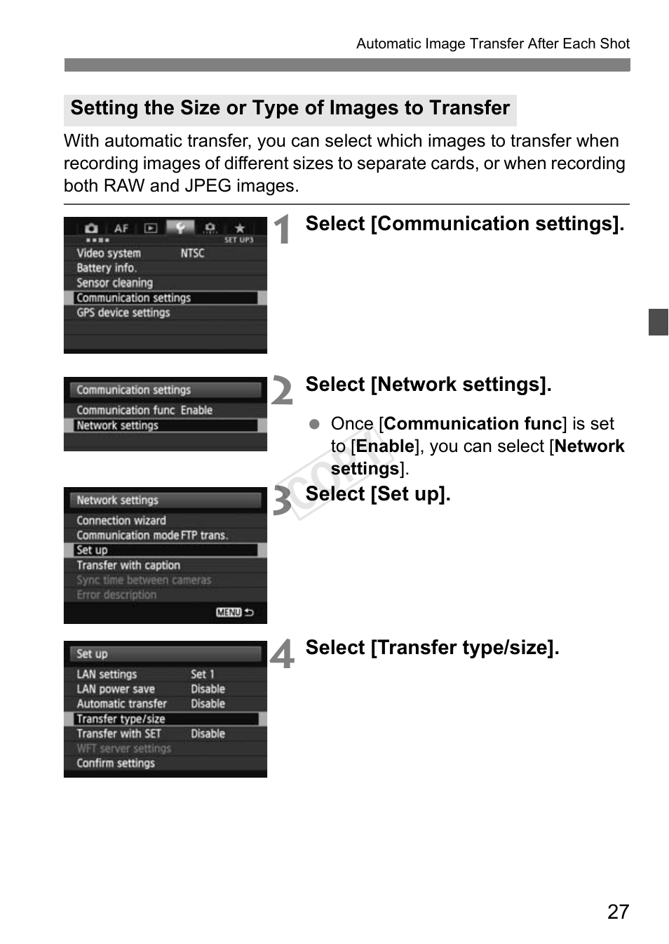 Setting the size or type of images to transfer, Cop y | Canon EOS-1D C User Manual | Page 27 / 116