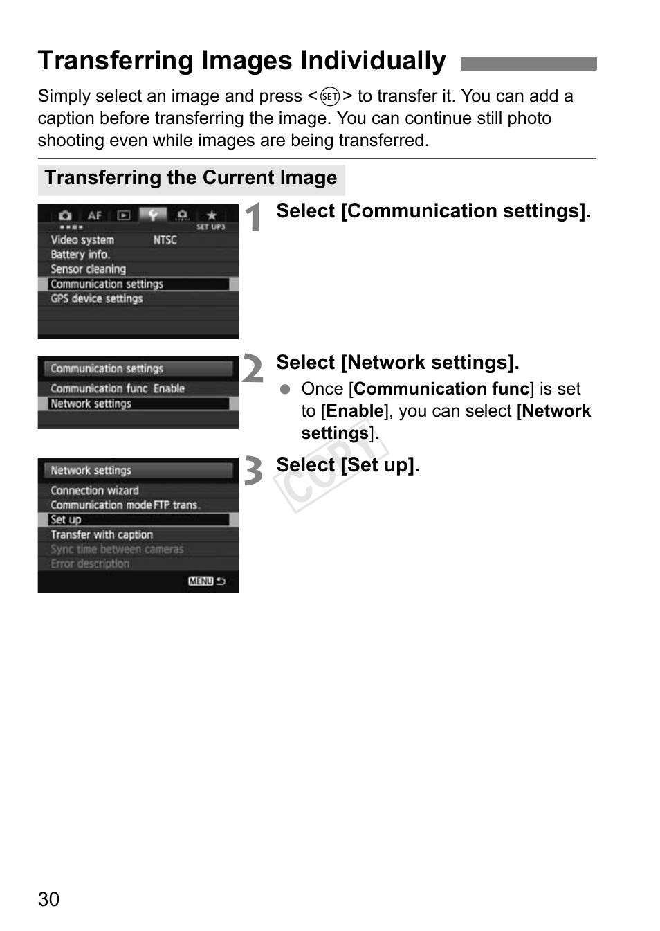 Transferring images individually, Transferring the current image, Cop y | Canon EOS-1D C User Manual | Page 30 / 116