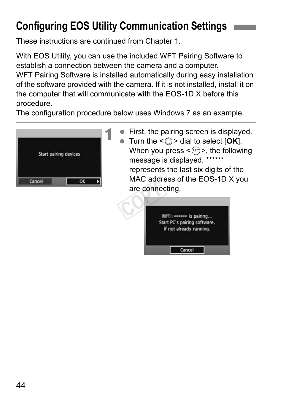Configuring eos utility communication settings, Ge 44 may, Cop y | Canon EOS-1D C User Manual | Page 44 / 116