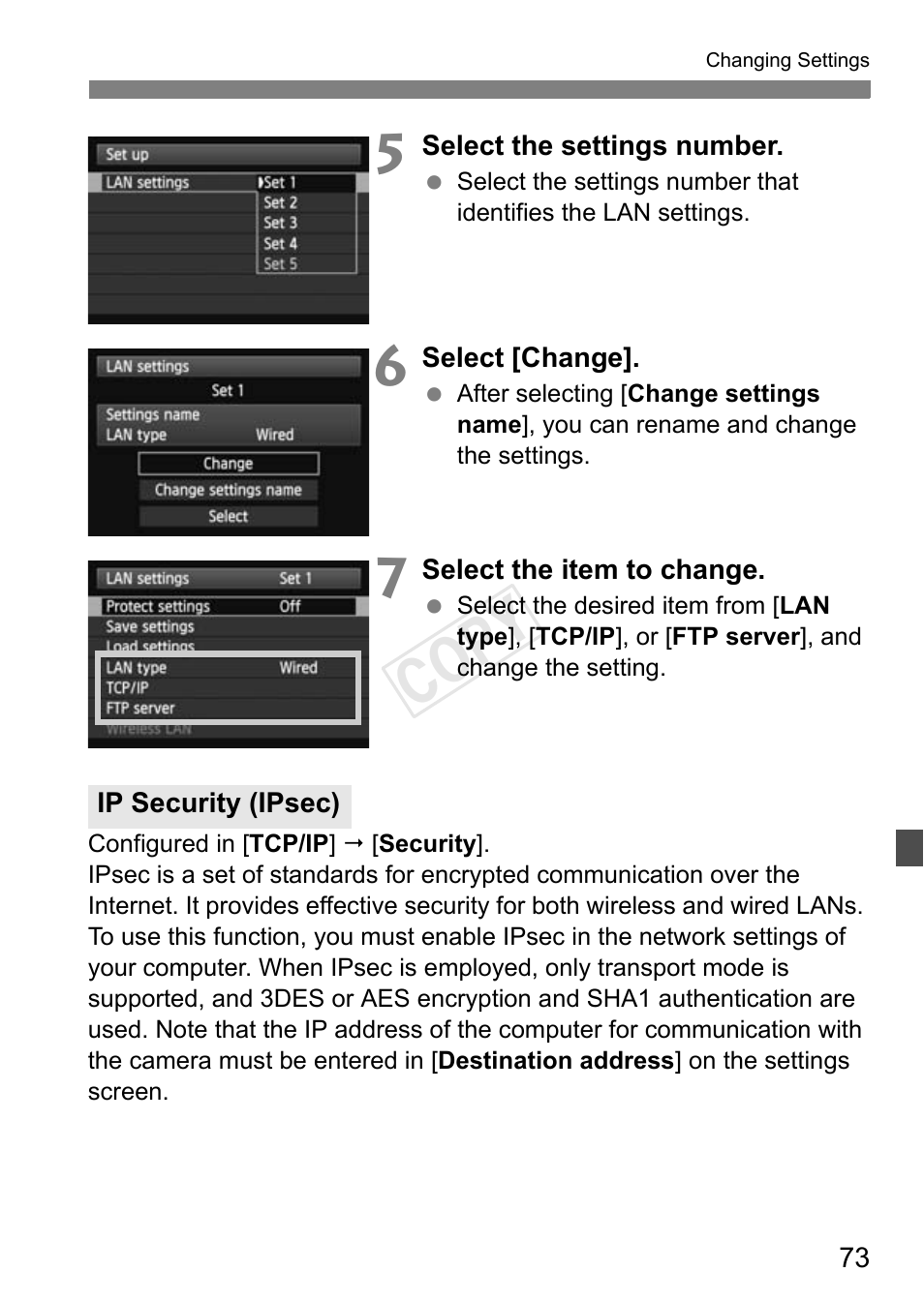 Ip security (ipsec), Cop y | Canon EOS-1D C User Manual | Page 73 / 116