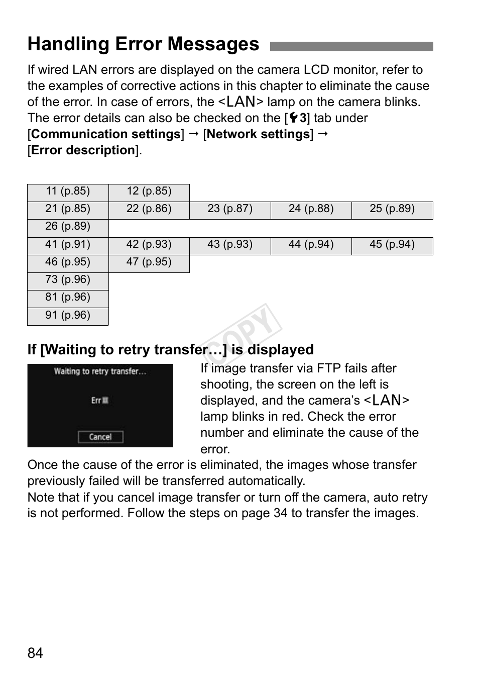 Handling error messages, Cop y | Canon EOS-1D C User Manual | Page 84 / 116