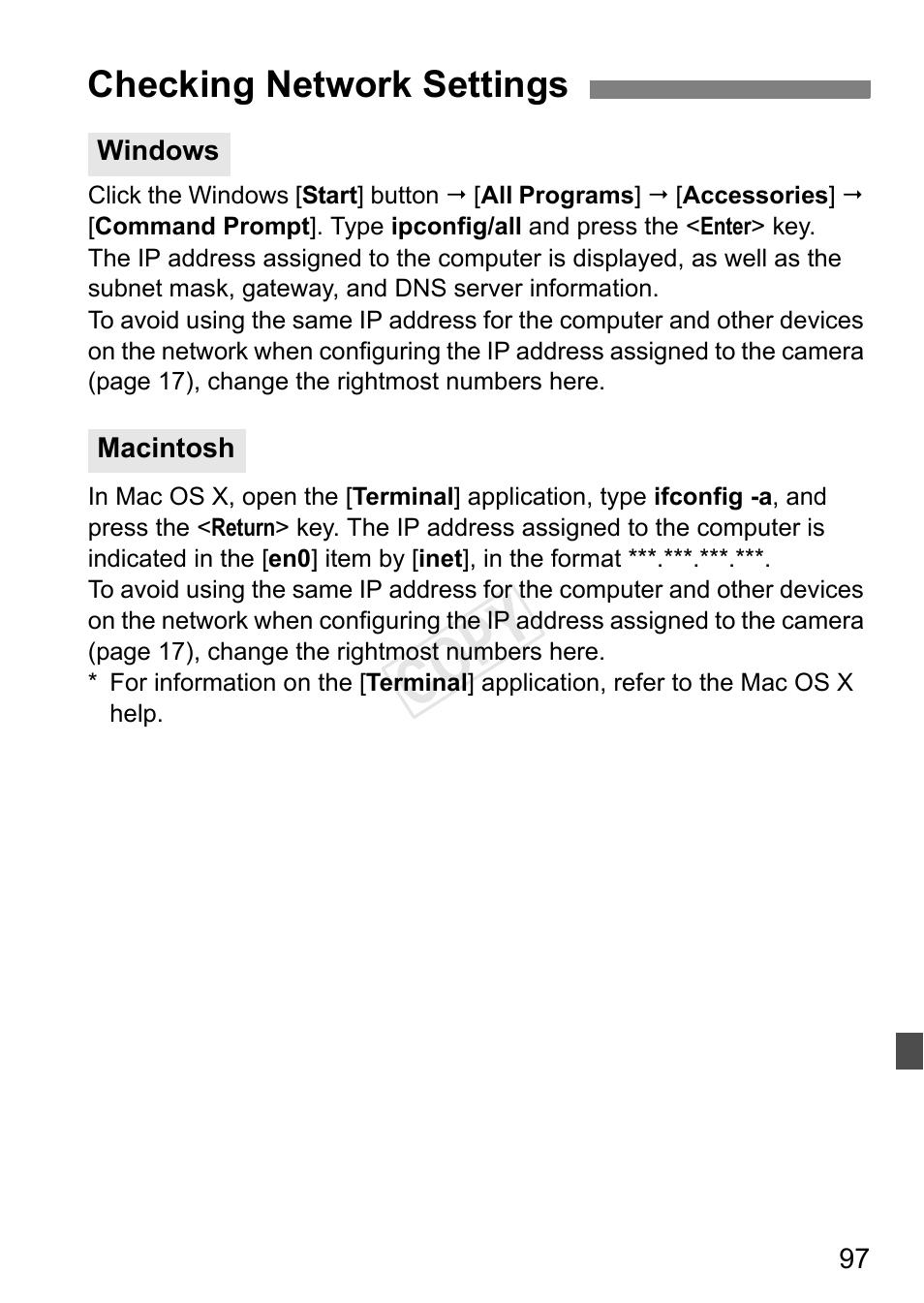 Checking network settings, Windows, Macintosh | Cop y | Canon EOS-1D C User Manual | Page 97 / 116