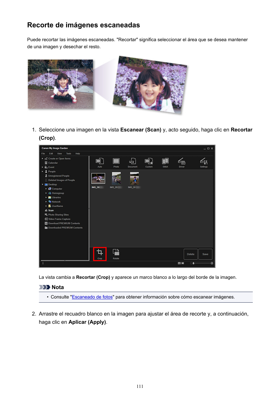 Recorte de imágenes escaneadas | Canon PIXMA PRO-1 User Manual | Page 111 / 320
