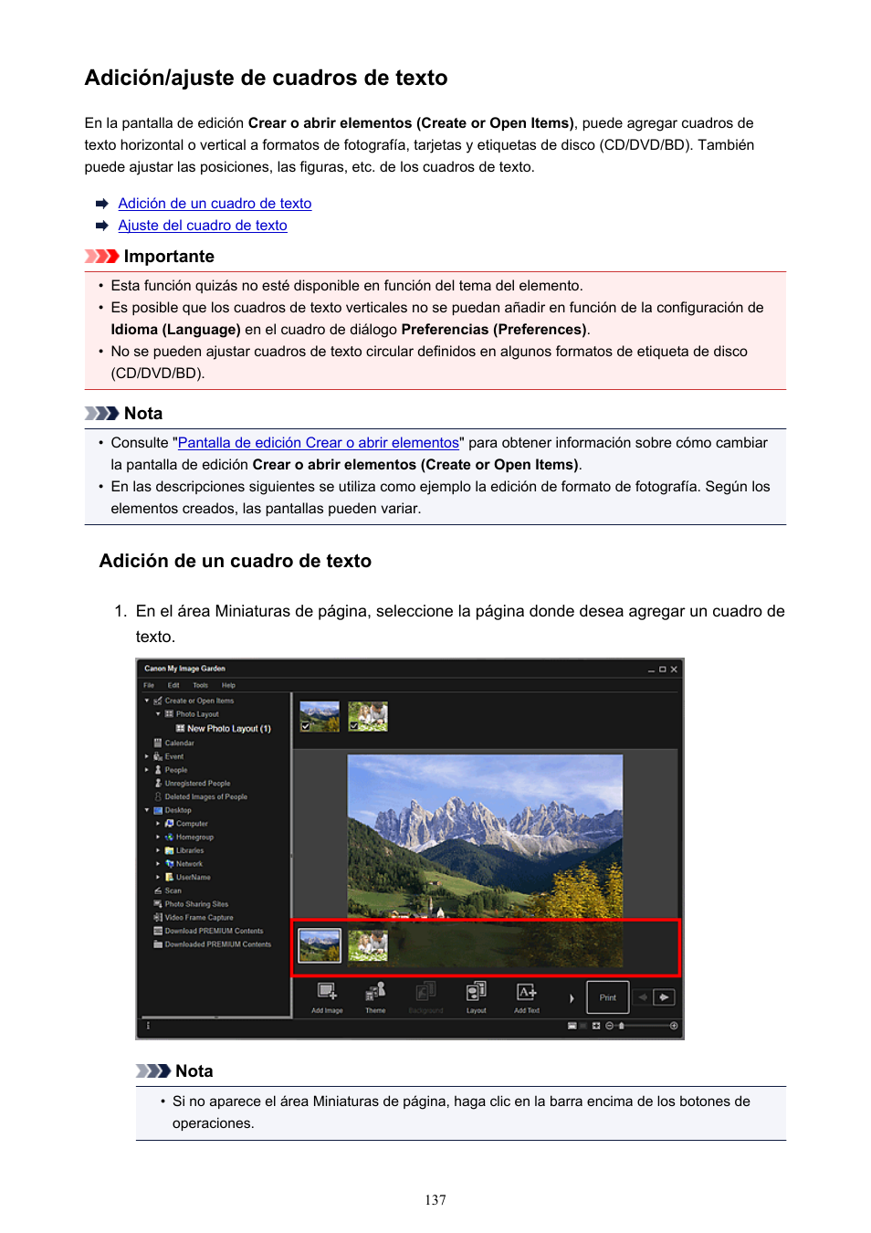 Adición/ajuste de cuadros de texto, Consulte | Canon PIXMA PRO-1 User Manual | Page 137 / 320
