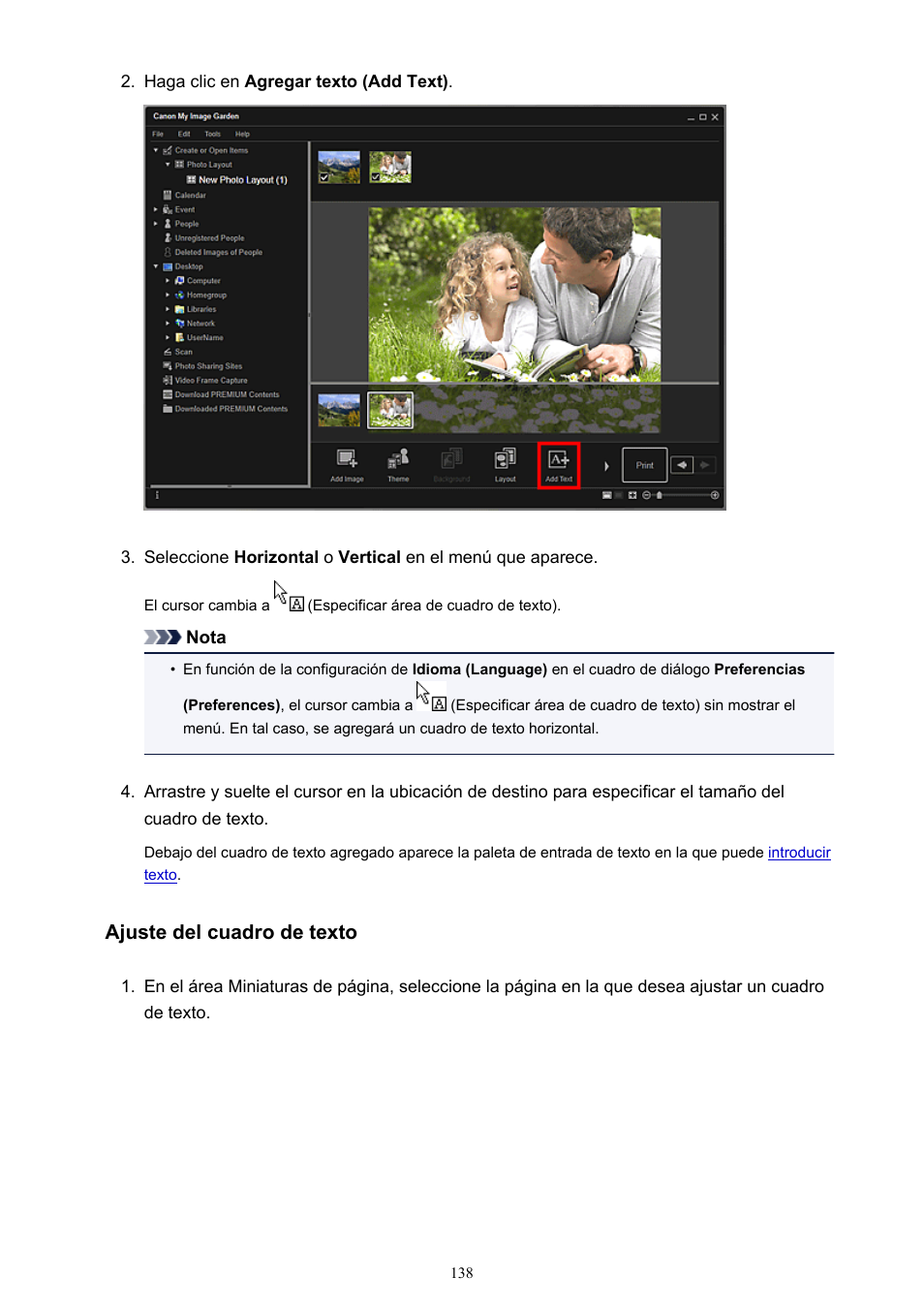 Ajuste del cuadro de texto | Canon PIXMA PRO-1 User Manual | Page 138 / 320