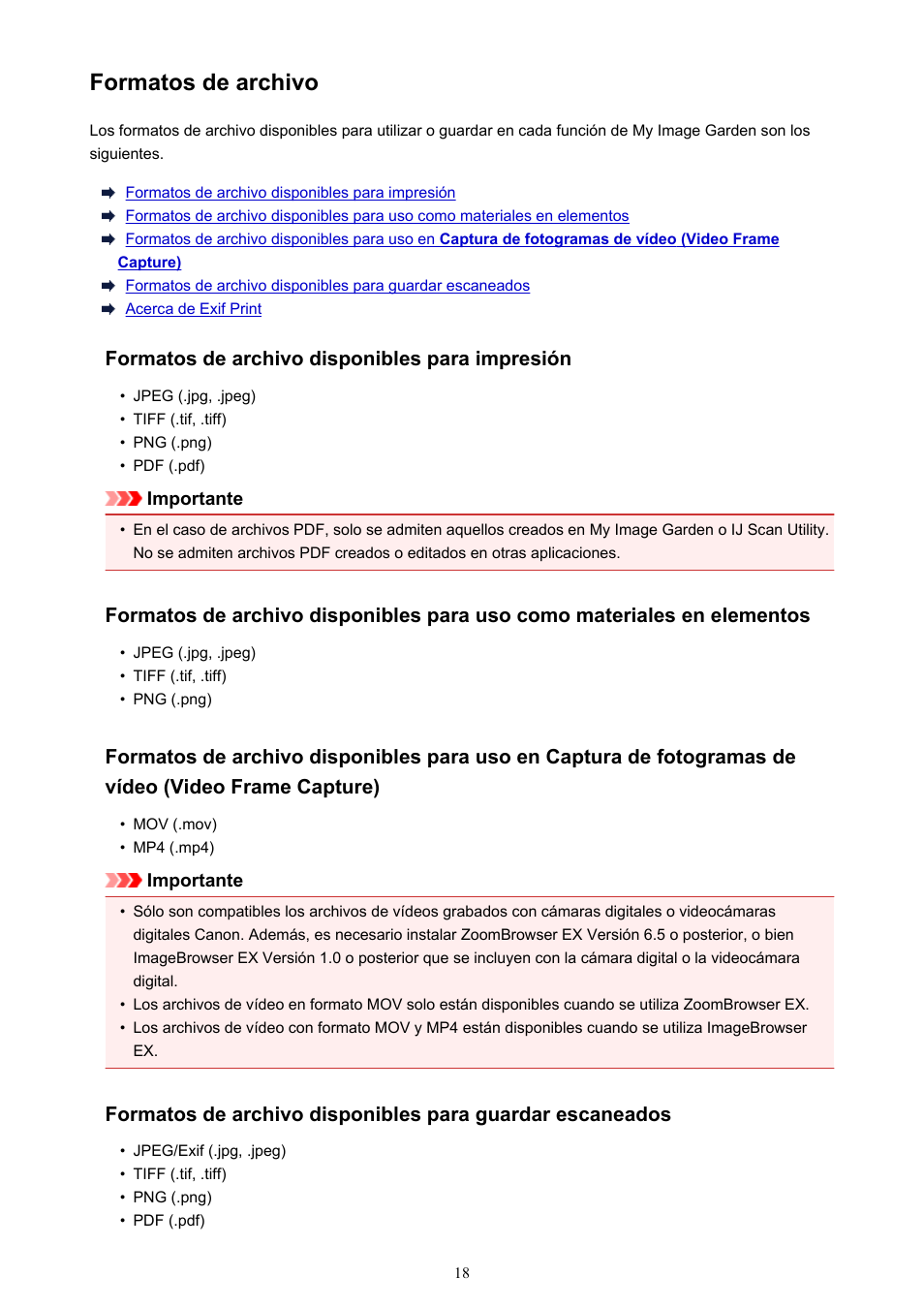 Formatos de archivo, Los detalles en | Canon PIXMA PRO-1 User Manual | Page 18 / 320