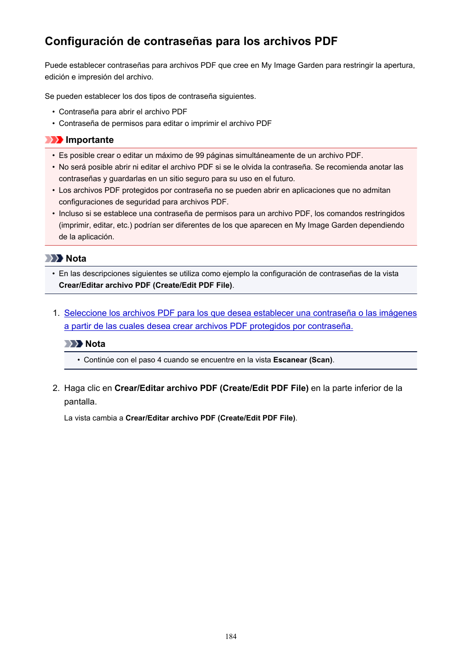 Configuración de contraseñas para los archivos pdf | Canon PIXMA PRO-1 User Manual | Page 184 / 320