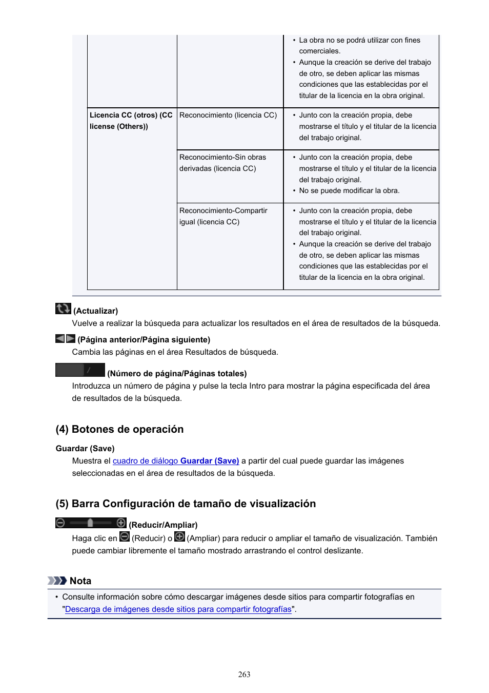 4) botones de operación, 5) barra configuración de tamaño de visualización, Nota | Canon PIXMA PRO-1 User Manual | Page 263 / 320