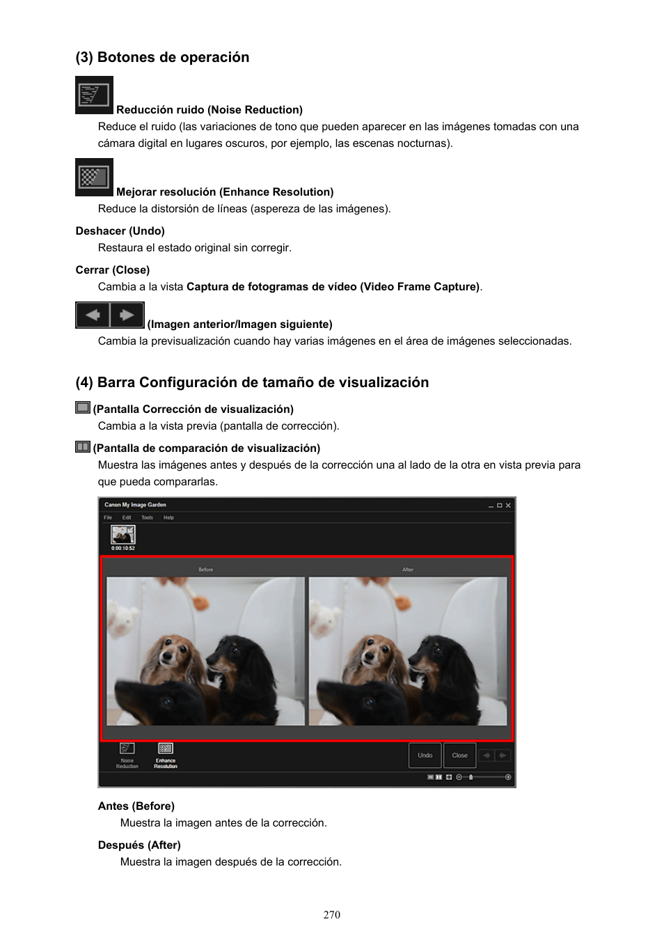 3) botones de operación, 4) barra configuración de tamaño de visualización | Canon PIXMA PRO-1 User Manual | Page 270 / 320