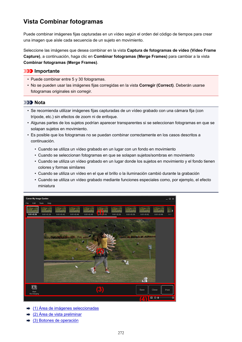 Vista combinar fotogramas, Muestra la, Vista combinar fotogramas (merge frames) | En la que puede combinar varias imágenes | Canon PIXMA PRO-1 User Manual | Page 272 / 320