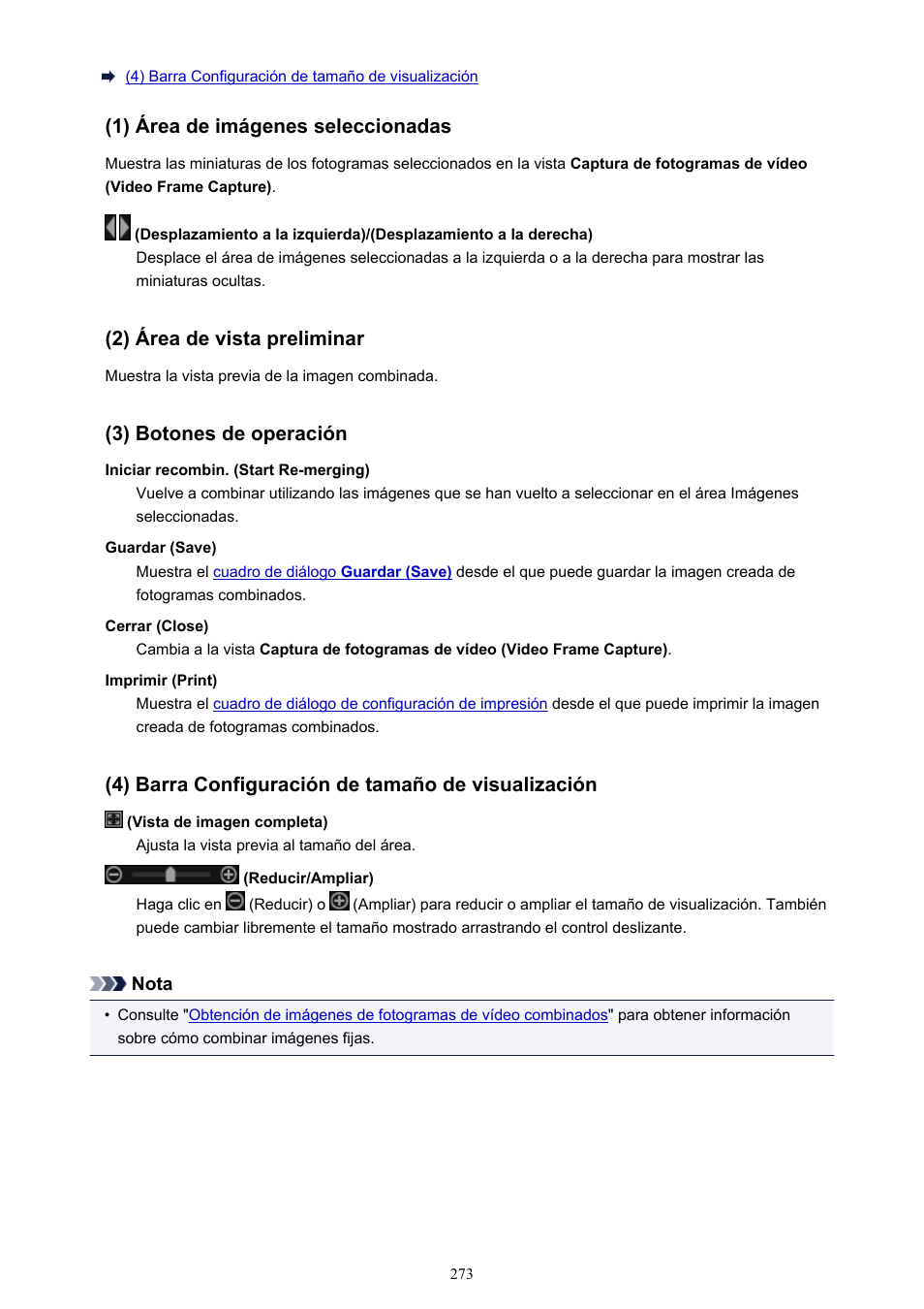 1) área de imágenes seleccionadas, 2) área de vista preliminar, 3) botones de operación | 4) barra configuración de tamaño de visualización | Canon PIXMA PRO-1 User Manual | Page 273 / 320