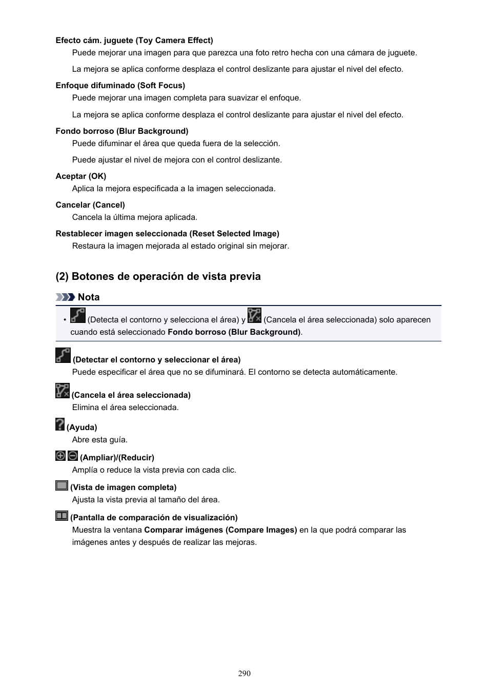 2) botones de operación de vista previa | Canon PIXMA PRO-1 User Manual | Page 290 / 320