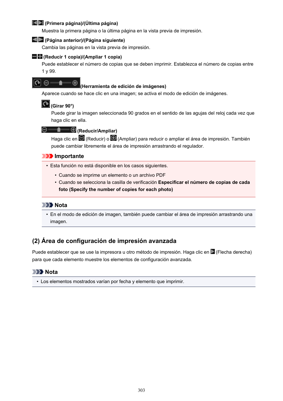 2) área de configuración de impresión avanzada | Canon PIXMA PRO-1 User Manual | Page 303 / 320