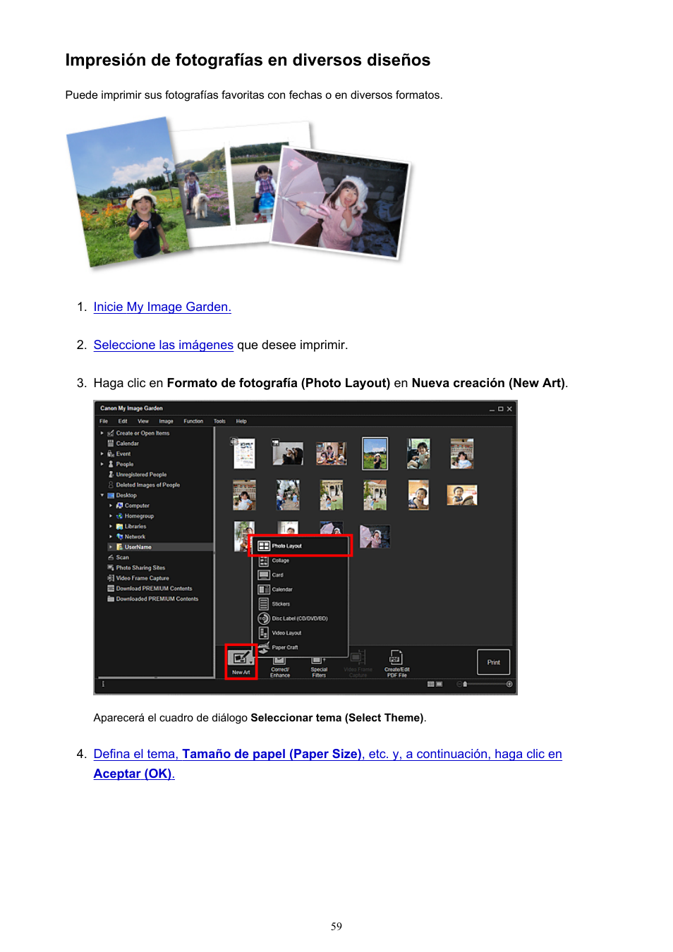 Impresión de fotografías en diversos diseños | Canon PIXMA PRO-1 User Manual | Page 59 / 320