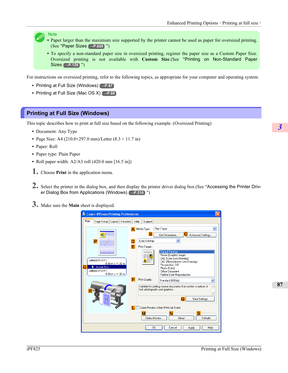 Printing at full size (windows) | Canon imagePROGRAF iPF825 User Manual | Page 103 / 956