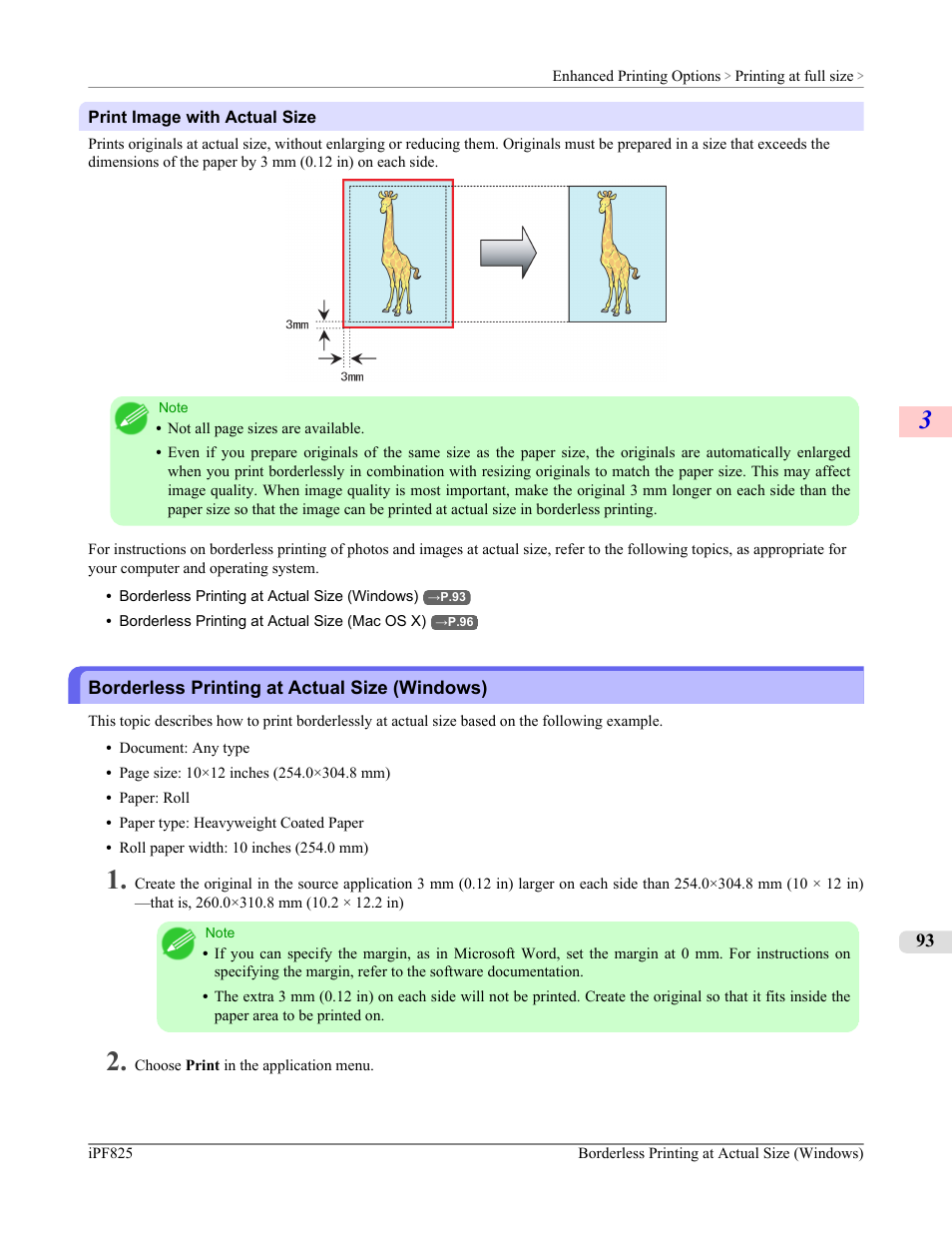 Borderless printing at actual size (windows) | Canon imagePROGRAF iPF825 User Manual | Page 109 / 956