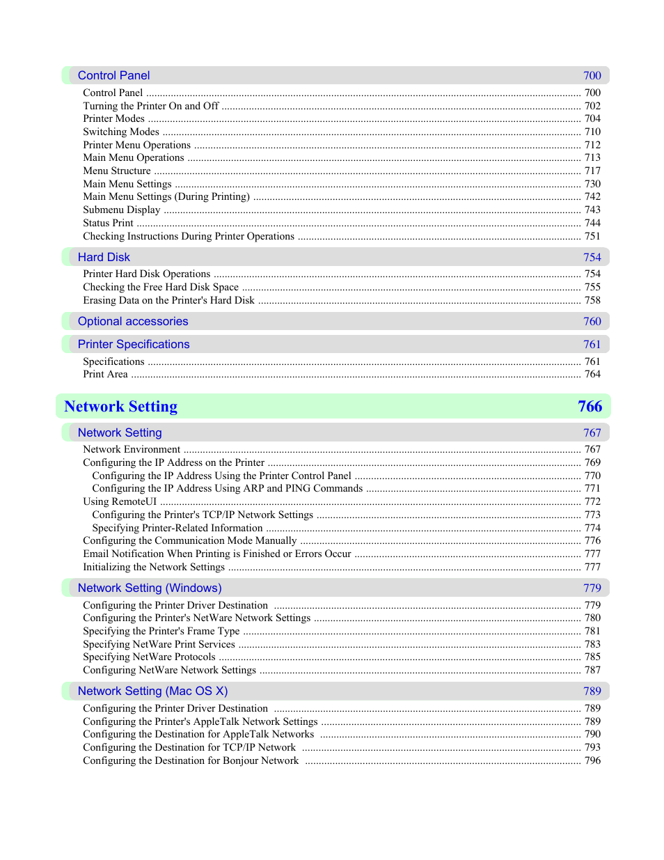 Network setting 766 | Canon imagePROGRAF iPF825 User Manual | Page 12 / 956