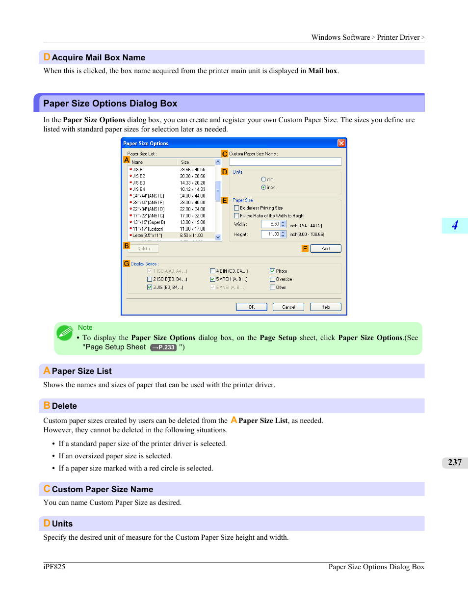 Paper size options dialog box, P.237 | Canon imagePROGRAF iPF825 User Manual | Page 253 / 956