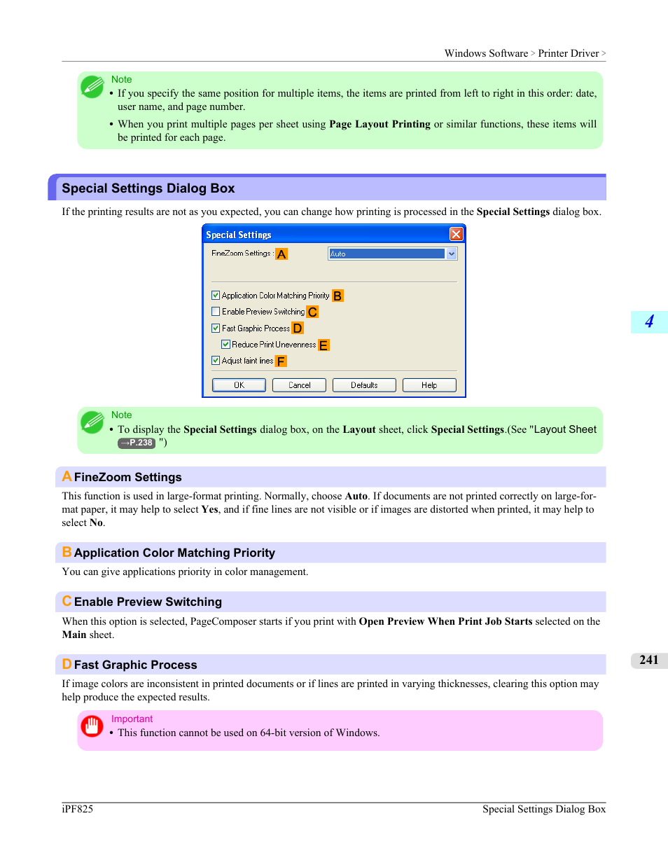 Special settings dialog box, P.241 | Canon imagePROGRAF iPF825 User Manual | Page 257 / 956