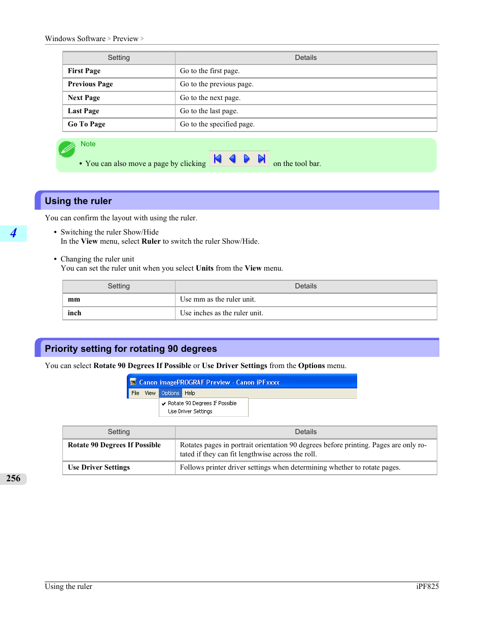 Using the ruler, Priority setting for rotating 90 degrees | Canon imagePROGRAF iPF825 User Manual | Page 272 / 956