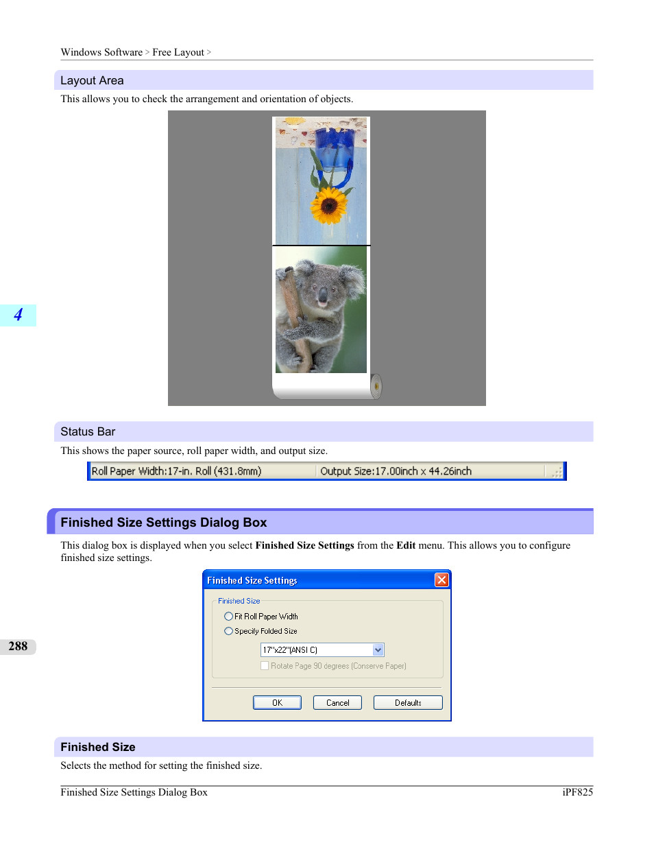 Finished size settings dialog box | Canon imagePROGRAF iPF825 User Manual | Page 304 / 956